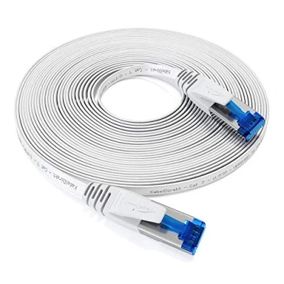 Bild av KabelDirekt Platt CAT7 Ethernet kabel med bruddsäker design, internet/LAN 2 m (10Gbps för maximal glasfiberhastighet, RJ45 kontakt, speciellt flexibelt, lämpligt montering, vit)