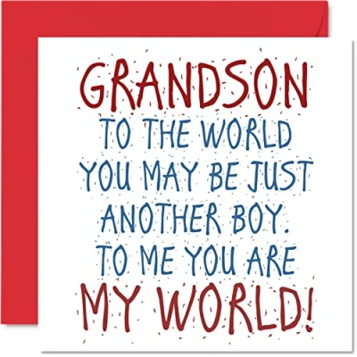 Bild av Härliga födelsedagskort till barnbarn You Are My World grattis på från morföräldrar, barnbarn, födelsedagspresent, 145 mm x födelsedagskort, gratulationskort present pojkar