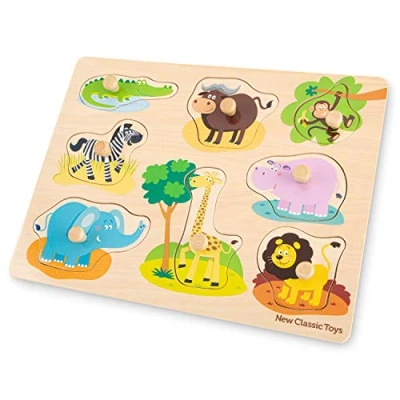 Bild av New Classic Toys 10431 Peg pussel safari 8 styck FSC 100% certifierat trä