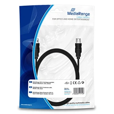 Bild av MediaRange USB 2.0 förlängningskabel, kontakt A till hona A, 1,8 m, svart, MRCS154