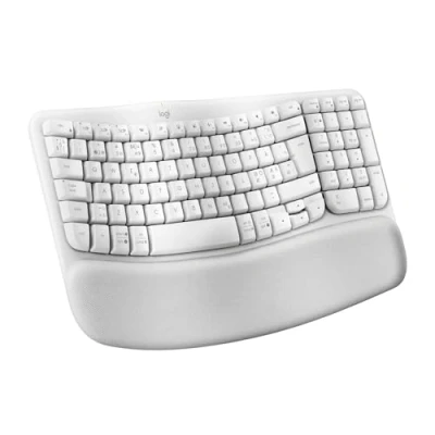 Bild av Logitech Wave Keys trådlöst ergonomiskt tangentbord med vadderat handledsstöd, bekväm skrivupplevelse, Easy Switch, Bluetooth, Logi Bolt,för flera operativsystem, Windows/Mac Vit, Pan Nordic QWERTY