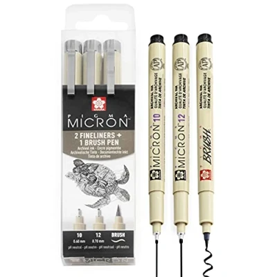 Bild av SAKURA Pigma Micron Pigment fineliner pennor svart bläck plånboksset (blandad x 3, svart)
