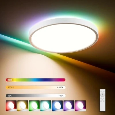 Bild av LQWELL® LED Takljus Dimbar med fjärrkontroll, 24W 2500LM 3000 6500K RGB, rund platt takbelysning IP44 för vardagsrum, sovrum, matsal, 300 * 40 mm