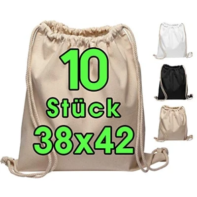 Bild av Bomullspåse 10 stycken 38x42cm sportväska ryggsäck tygväska gymväska, väska, bomullsväska, jutepåse OEKO TEX® certifierad shoppingväska Gym Sac Sack för målning (Natur)