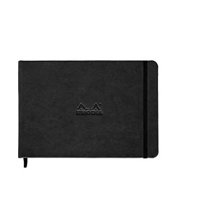 Bild av RHODIA 118179C styv notebook webbanteckningsbok svart landskap A5 192 sidor vanligt elfenbensfärgat papper 90 g/m bokmärke, elastisk stängning fodral i fuskläder