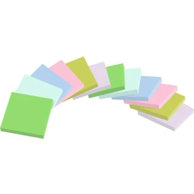Bild av Post it Superklibbiga 100% återvunna anteckningar, paket med 12 dynor, 70 ark per dyna, 47,6 mm x mm, rosa, grön, blå, lila, gul extra klisterlappar gjorda av återvunnet papper blandat