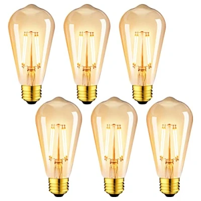 Bild av LVWIT E27 LED glödtrådar, 6 pack, ST64 4W 2500K varmvit 410Lm, retroglödlampa, ersätter 35 W, icke dimbar