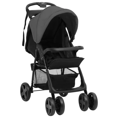 Bild av VidaXl Barnvagn 2 I 1 Mörkgrå Och Svart Stål