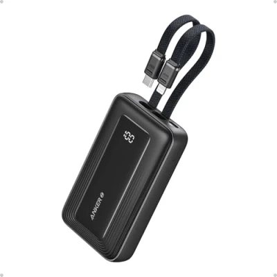 Bild av Anker Powerbank 10000 mAh 30 W Max. Portabel snabbladdare med integrerad USB C och MFi certifierad Lightning kabel, 1 C, A, Batteripack för iPhone 15/14, MacBook, Galaxy osv. (10000mAh)