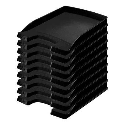 Bild av Leitz Platt brevkorg A4, 10 pack, brevfack i premiumkvalitet, stapelbara förvaringsfack som skrivbordsförvaring, kan kombineras med Plus serien, svart, 52270095