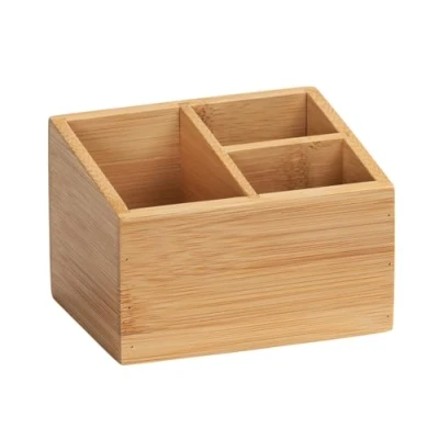 Bild av Wenko Terra Bambu organiseringslåda med 3 fack förvaringsbox, badrumskorg, bambu, brun, Bambus Fächer