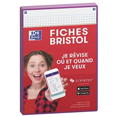Bild av OXFORD Revision 2.0 set med 50 bristolkort A5 format (14, 8 x 21 cm) små rutor på båda sidor lila ram