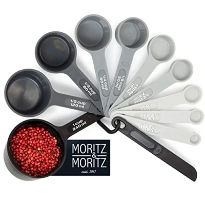 Bild av Moritz &amp; 11 TLG. Mätskopset 1/4 TSP upp till 1 kopp stapelbar mätkopp mätkoppar och mätskopor 1,25240 ml inkl. stråklinjal för matlagning bakning med barn (svart)