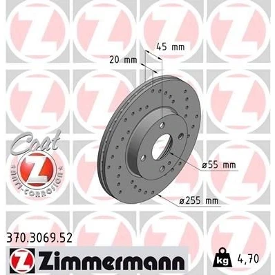 Bild av ZIMMERMANN SPORT COAT Z 370.3069.52 Disque de frein 255 20 5/4 4 100 ventilé l&#039;intérieur, troué revêtu MAZDA: MX 5 2, I