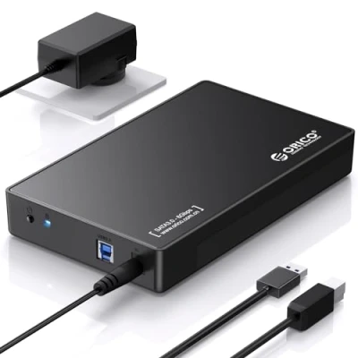 Bild av ORICO USB 3.0 externt hårddiskhölje för 3,5/2,5 tums SATA hårddiskar/SSD upp till 16 TB, 3,5 tum verktygsfritt HDD hölje med 12 V/2 A strömförsörjning och UASP acceleration (3588US3)