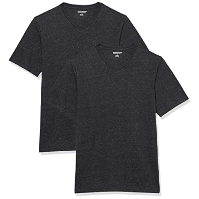 Bild av Amazon Essentials mäns Slim Fit kortärmad v ringad t shirt, paket med 2, mörkgrå ljung, medium
