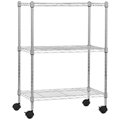 Bild av Amazon Basics Smal förvaringsenhet på hjul med 3 höjdjusterbara hyllor och nivelleringsfötter, 340 kg maxvikt, krom, 34 cm D x 58,9 B 83,2 H