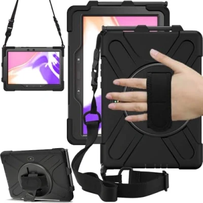 Bild av TECHGEAR X Case för Samsung Galaxy Tab Active Pro 10,1 (SM T540/SM T545) Starkt stötskyddat hårt fodral med 360 roterande stativ, rem och axelrem svart