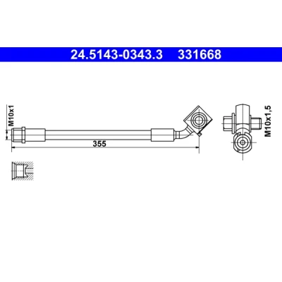 Bild av ATE 24.5143 0343.3 Flexible De Frein 355 M10x1 OPEL: Astra K 3/5 portes