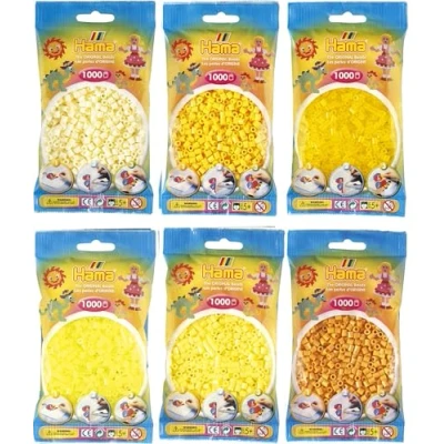Bild av Happy Price Toys Hama Midi strykpärlor konvulut gula toner (grädde 02, gul 03, transparent 14, neon 34, pastell 43 nallebjörnar 60) strykinstruktioner med 3 designmallar