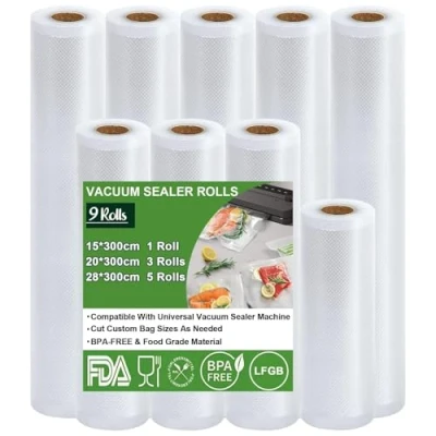 Bild av Omtofo vakuumpåsar för livsmedel, 9 rullar präglad mat, 15 x 1/20 3/28 5/5/x 300 cm, vakuum och bakning av Sous VIDE