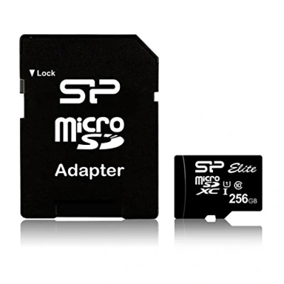 Bild av Silicon Power 256 GB Micro SDXC minneskort med SD adapter, Elite färgglad, UHS Speed I (U1) Klass 10, kompatibel alla DSLR videokamera, SDHC, och 4K enheter