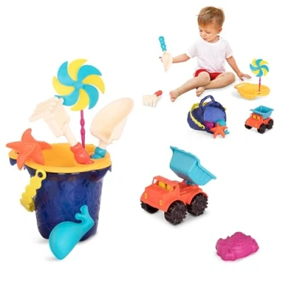 Bild av B. toys sandleksak 9 delar med hink sandlåda leksak, strand, lekplats spade, sil, sandform, kipper leksak från 18 månader