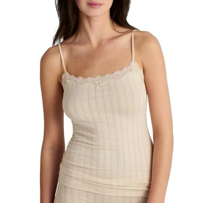 Bild av Calida väska Toujours spagettitopp damer, justerbara remmar, ädel nålränder look, med swiss+cotton kvalitetsstämpel, Mörk beige, 40 42