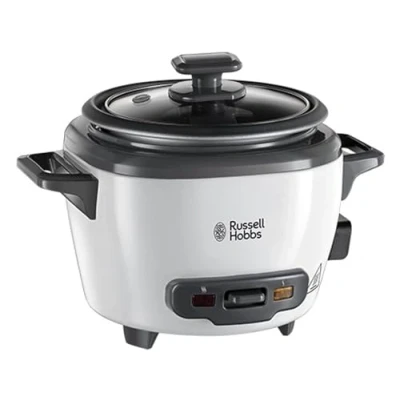 Bild av Russell Hobbs riskokare, kokar upp till 3 portioner ris 145 gram per portion, 0.4 liters kapacitet, varmhållningsfunktion, non stick beläggning, mätkopp och sked ingår, 27020 56