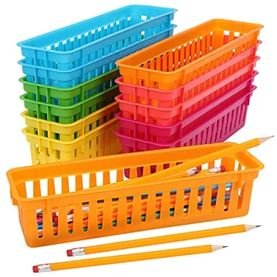 Bild av Belle Vous Kontors Förvaringskorgar (12 Pack) Organisatör Bricka i Blandade Färger Pennfodral för Skola, Bordsaccessoar, Kontor, Hem, Konsttillbehör och Sminkborstar