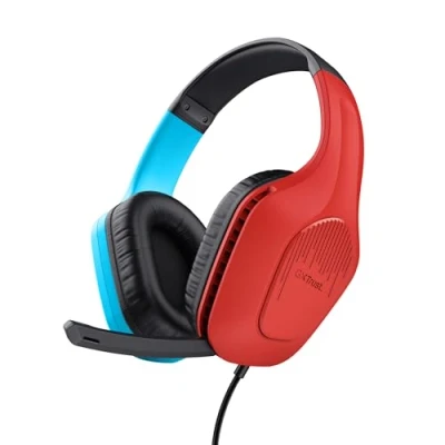 Bild av Trust Gaming GXT 416S Zirox lätta spelheadset för Nintendo Switch med 50 mm drivrutiner, 3,5 anslutning, vikbar mikrofon, 1,2 m trådbundna hörlurar, over ear hörlurar blå/röd
