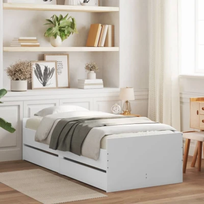 Bild av vidaXL Sängram med lådor vit 90x200 cm, säng, förvaringssäng, enkel sängram, enkelsäng, sovrumsmöbler, sängbotten, säng låda, sängplats