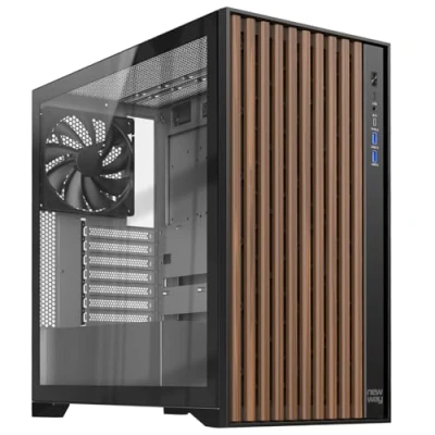Bild av NEWWAY 2024 ny NW1 PC fodral i trä Mid Tower kompatibel med ATX/Micro ATX/ITX typ C USB fläktar ingår 3 x 140 mm PWM sidopanel härdat glas (svart)