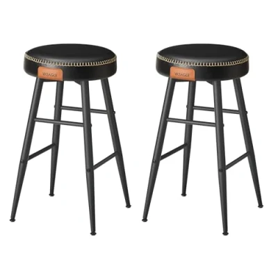 Bild av VASAGLE EKHO Collection Barpall, set med 2, köksstol, hög, PU sömmar, modern stil från mitten av århundradet, sitthöjd 63 cm, kök, bar, enkel montering, bläcksvart LBC080B01