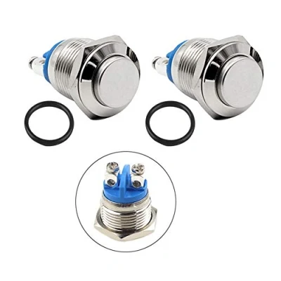 Bild av QitinDasen 10 st premium 16 mm metall tillfällig tryckknappsbrytare, 2 stifts skruvterminal IP65 vattentät tryckknapp startbrytare, rund högt huvud tryckknappsbrytare 3 A 250 V