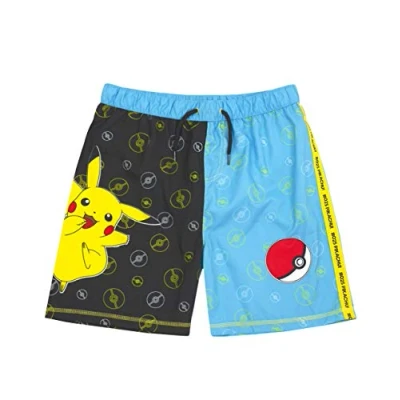 Bild av Pokemon Badshorts för pojkar, svarta och blå Pikachu badkläder, barn tonåringar, gamer, badbyxor, badbyxor med dragsko, midjeband, BLÅ, 7 8 År