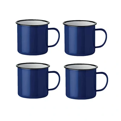 Bild av noTrash2003 Kaffeecup Becher Mug Coffee Trinkbecher Emalje Vintage Look I 350 ML Versch. Farben och Mengen (Blau, 4er Set)
