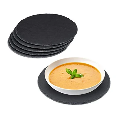 Bild av 12 skifferplattor, runda skiffertallrikar, 25 cm i diameter, serveringsfat för sushi, pizza och kakor, antracitgrå