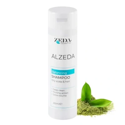 Bild av ALZEDA Balancing schampo 250 ml balanserande för fet hårbotten och hår djuprengöring volym 100 % rent extrakt av grönt te, vitamin F aminosyror