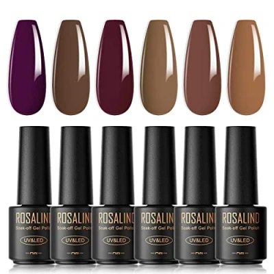 Bild av ROSALIND halvpermanent glitterlack, 6 färger mini nagellack UV LED soak off gel kit 44
