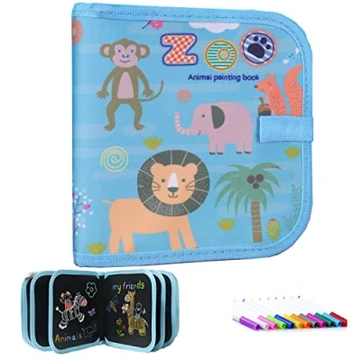 Bild av Lär dig att doodle board f¨¹r barn, skriva blackboard, bärbar skissdoodle bok med 12 färgade pennor, raderbar återanvändbar träningsbok för målning, 14 sidor