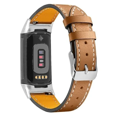 Bild av INF Brunt läderband för Fitbit Charge 5 ersättningsband i mjukt läder kvinnor