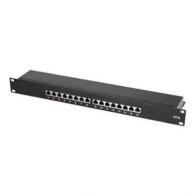 Bild av LogiLink Professional NP0076 Fullskärmad Cat 6A patch/distributionsfält med 16 portar, PoE och PoE+, (1 höjdenhet) svart