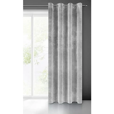 Bild av Eurofirany villa gardin sammet mjuk 10 öljett 1 st. elegant tjock 290 g/m2 slät enfärgad fluffig modern klassisk vardagsrum sovrum lounge, stålgrå, 140 x 250 cm