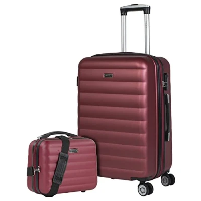 Bild av ITACA Uppsättning vagn resväska 60cm plus Beauty case ABS. Utökningsbar. Hårt skal. Teleskophandtag, 2 handtag, 4 hjul. Kombinationslås, Burgundy