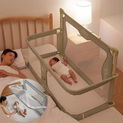 Bild av 3 i 1 samsovvagga för baby, skalbar babyvagga, justerbar höjd, hopfällbar babysäng, samsovande babysäng med myggnät, andningsbart och synligt nätfönster, spädbarn från till 36 månader (Color :