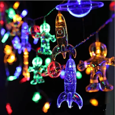 Bild av NIWWIN 3 m 20 LED astronaut rymdskepp ljuskedja barnrum raket hänge ljusslinga för trädgårdsfest juldekoration bröllop födelsedagspresent belysning (flerfärgad)