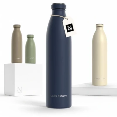 Bild av LARS NYSØM rostfri vattenflaska 350ml, 500ml, 750ml, 1L, 1,5 liter Termosflaska lämplig för kolsyrat Läcksäker sport, utomhus, skola (Midnight Blue, 1000ml)