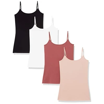 Bild av Amazon Essentials Women&#039;s Kamisol smal passform, Pack of 4, Gråbrun/Mörk ros/Svart, L