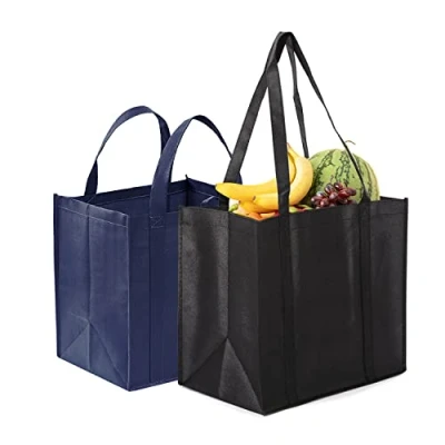 Bild av PFLYPF 2 stycken shoppingväskor med handtag, återanvändbara shoppingväskor, hopfällbara bärbara av non woven tyg för matinköp, shopping, svart, 32 x 25 38 cm